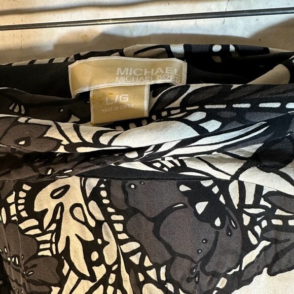 Michael Kors Shirt Top Blouse Floral Long Sleeve Black Large Boat Neck Formal - Picture 6 of 10